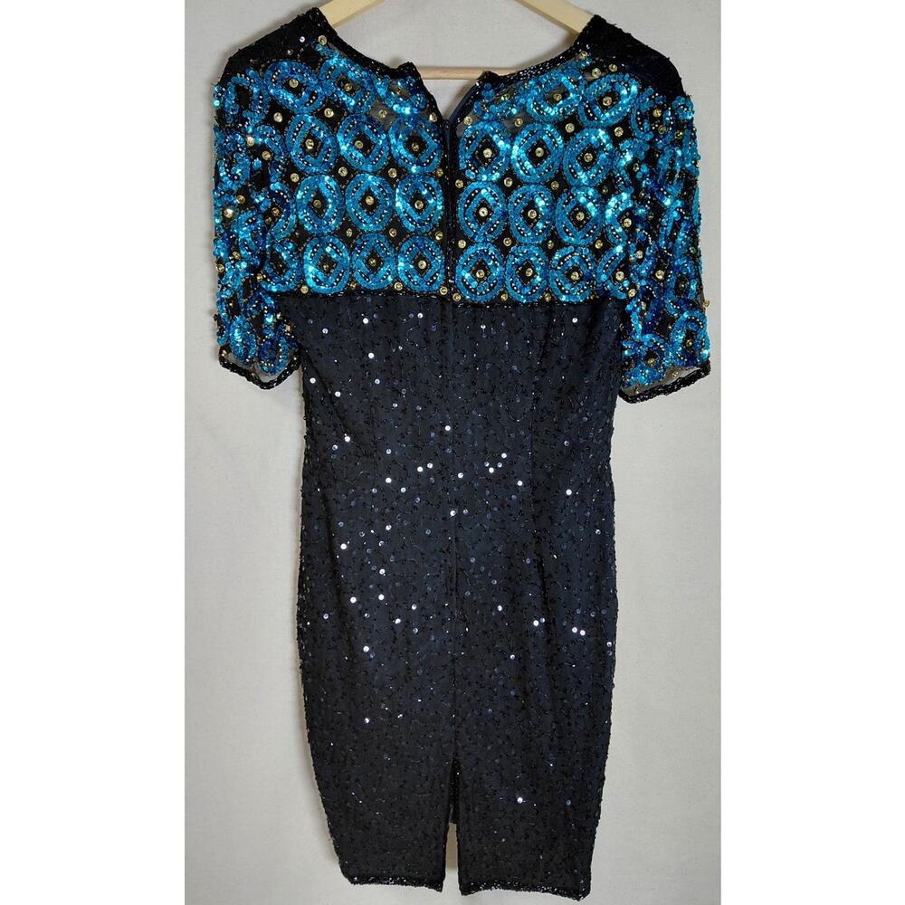 Sténay Lining Silk Sequin Dress Black Blue Petite Solid Size P6-See Measurements